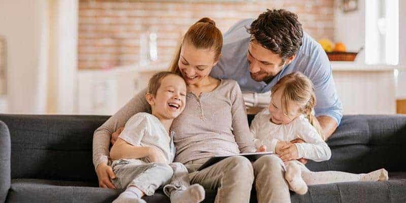 Family laughing together.