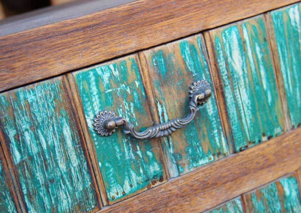 Handle on a wooden dresser.