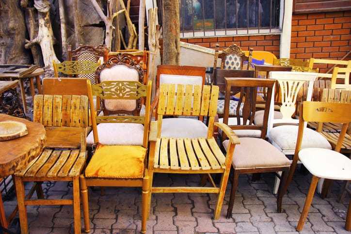 Vintage chairs in flea market